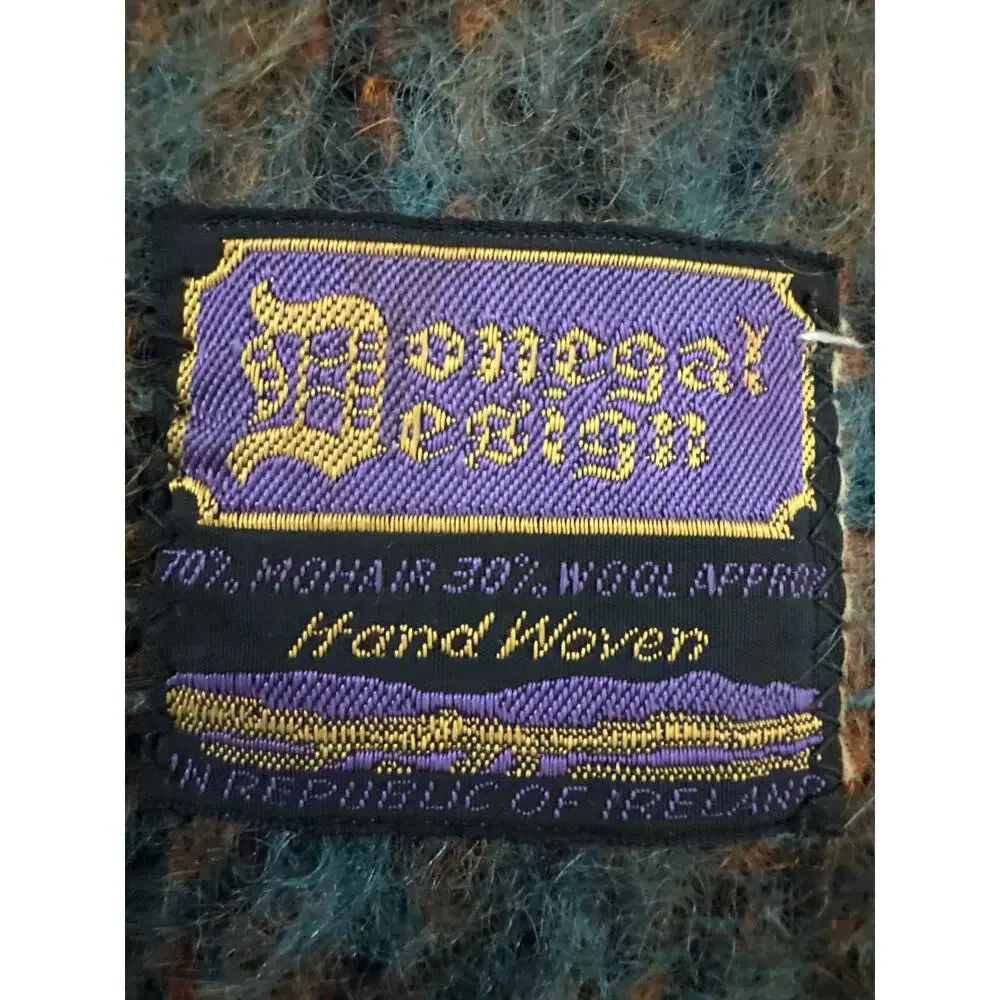 1980s Donegal Design Hand Woven Mohair Wool Plaid Scarf Ireland 60x70